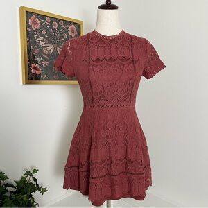 Vintage-Inspired Dusty Rose Lace Dress BohoChic Cottagecore Sweetheart Soft Girl